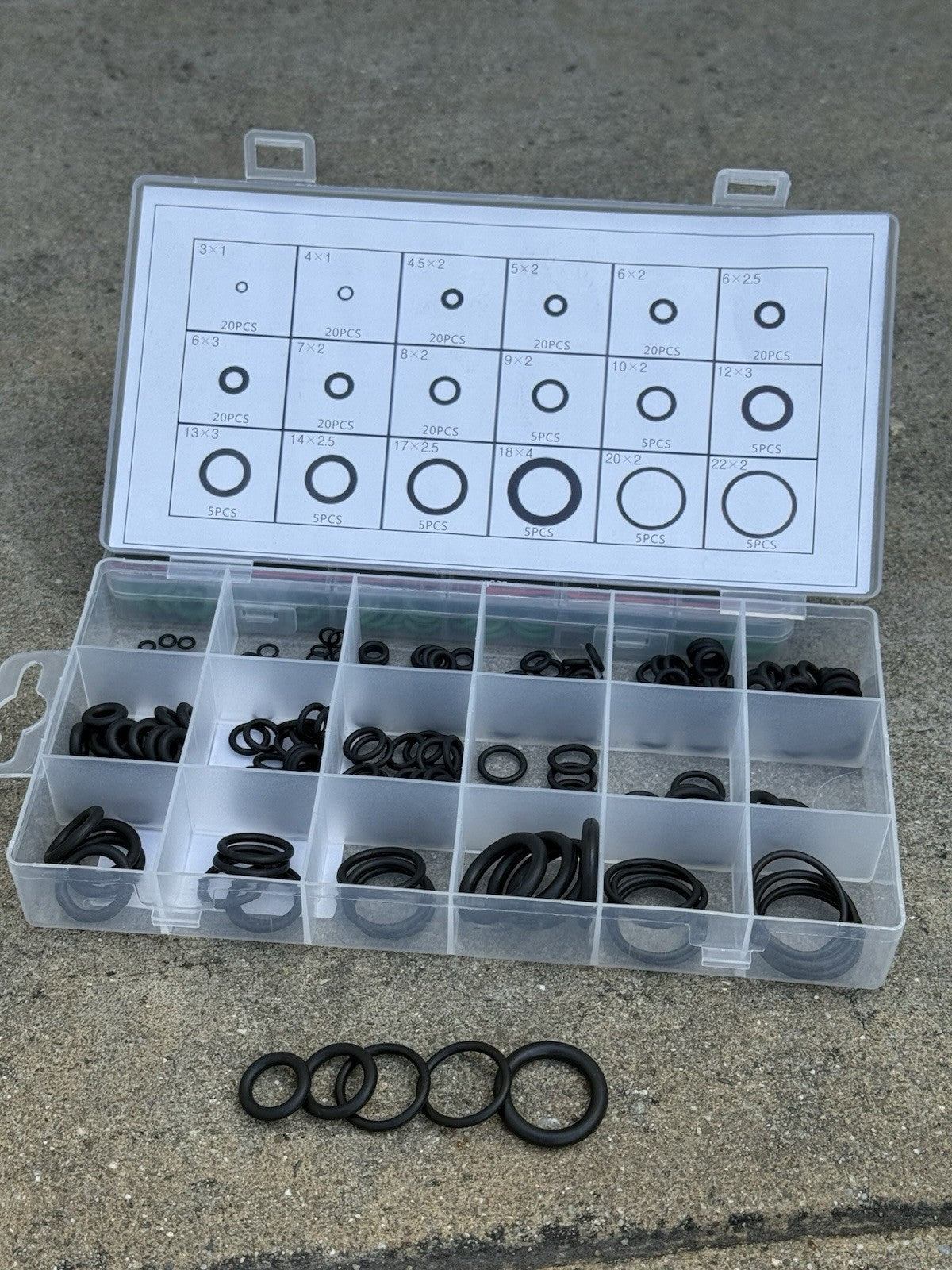 225pcs Nitrile Rubber NBR O Ring Assortment Kit 18 Sizes Metric Sealing Gasket