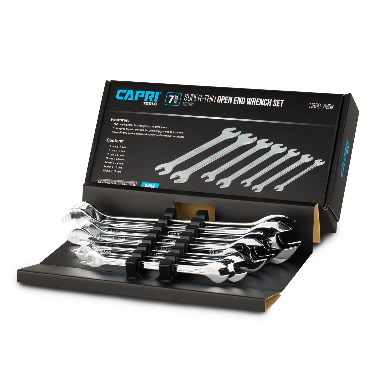 Capri Tools Super-thin Open End Wrench Set, Metric, 6 To 19 Mm,