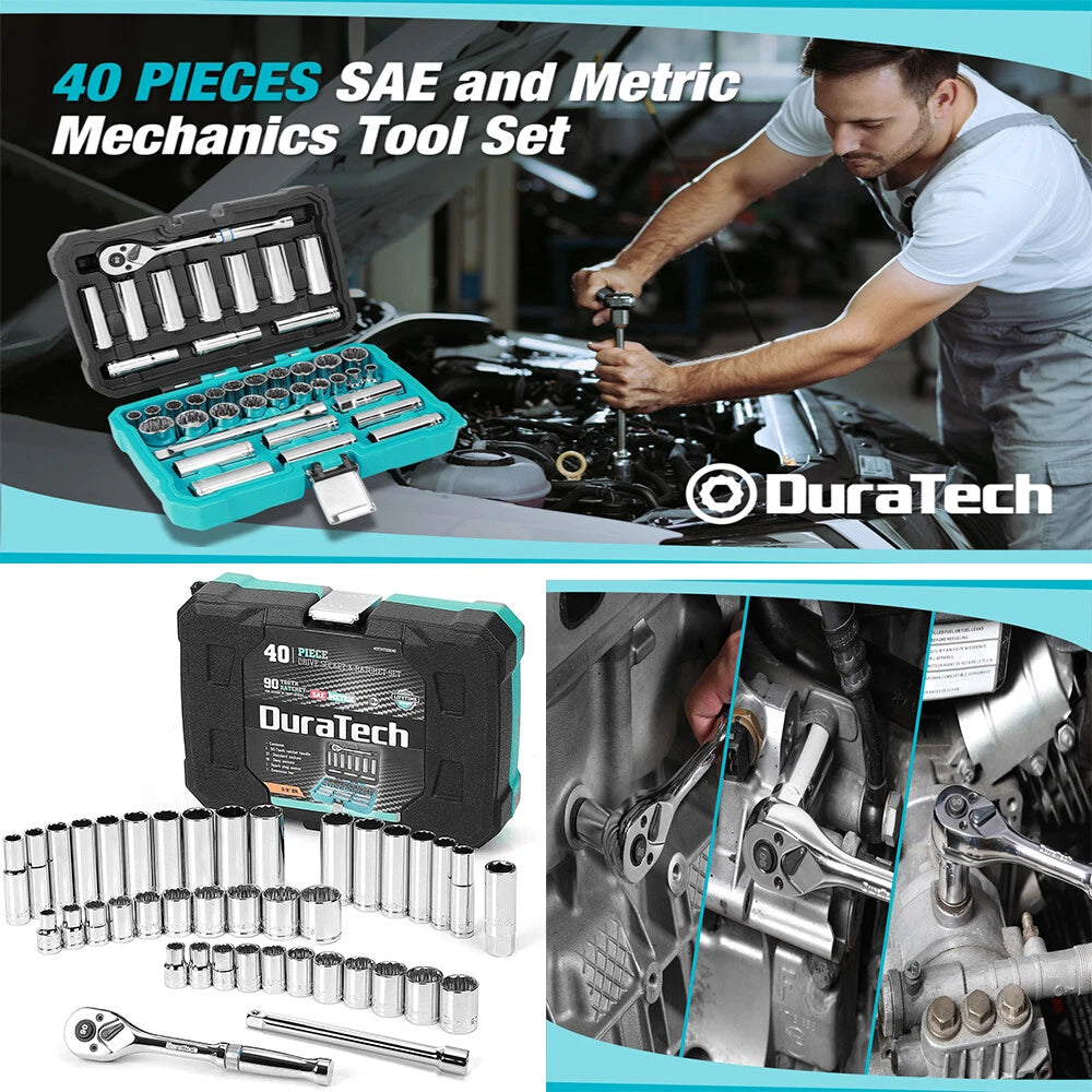 Duratech 3/8" Drive Socket Set Tool Set Standard (Sae)&metric Sockets