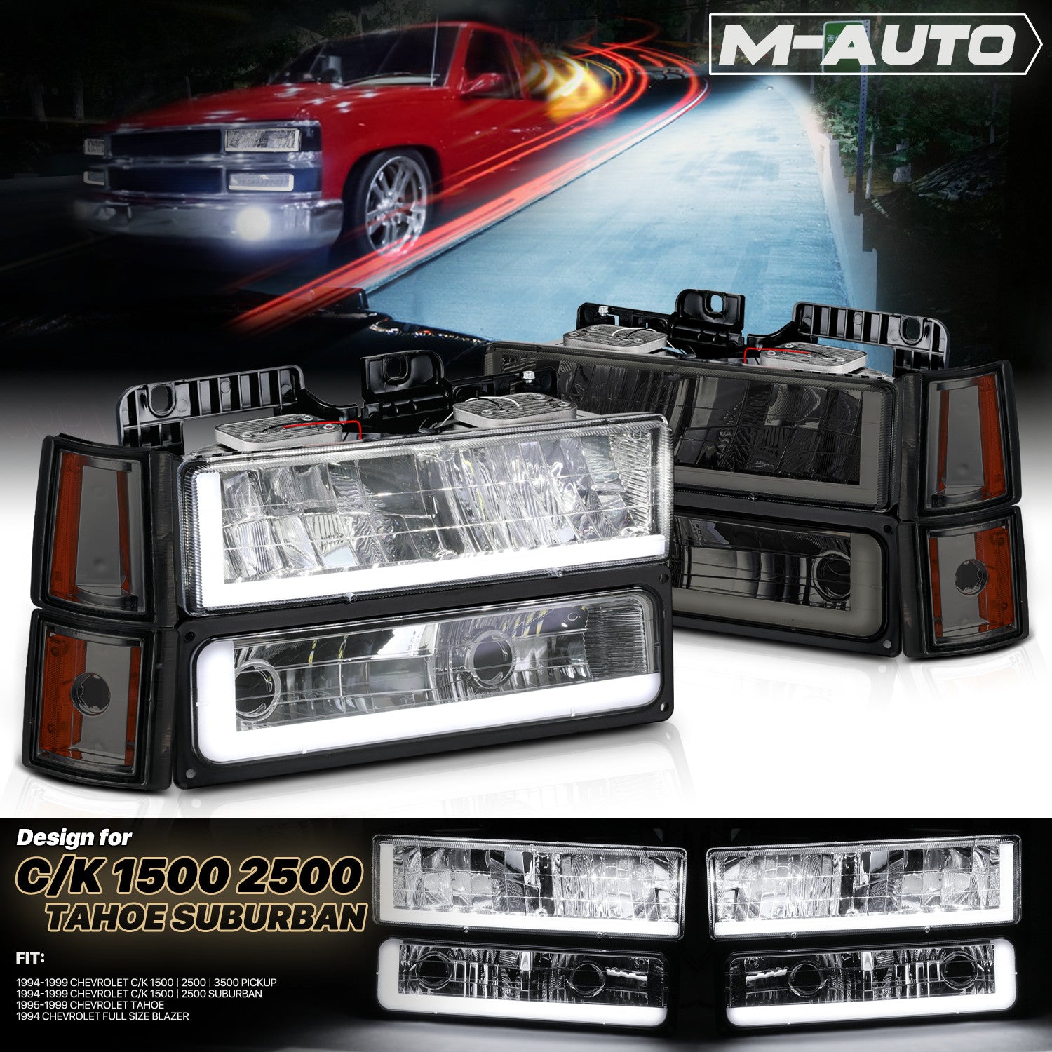 Smoked DRL Light Bar for 1994-2000 GMC C/K Pickup