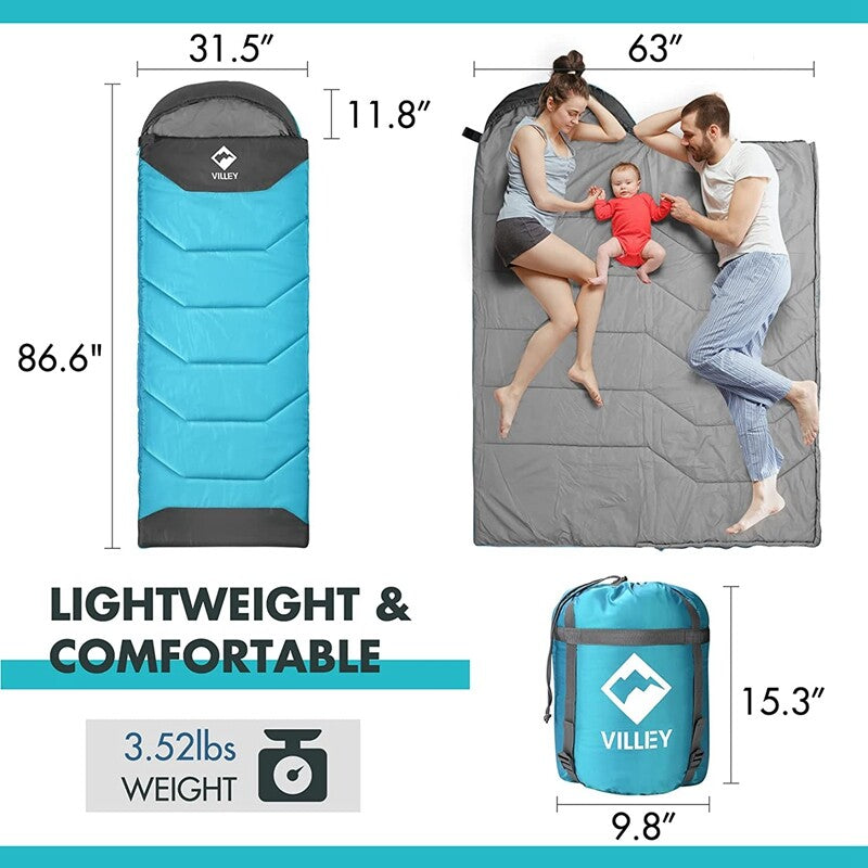 86.6"L x 31.5"W Adults/Child Camping Sleeping Bag Waterproof Compact