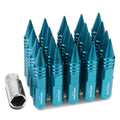 20 M12x1.5 107mm Tall 20mm Od Sky Blue Aluminum Jdm Spiked Cap Lug