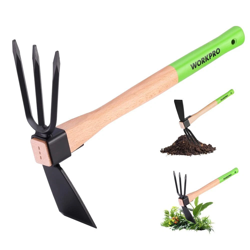 Workpro 2-in-1 Hoe And Cultivator Gardening Rake 14" Wooden Handle 3