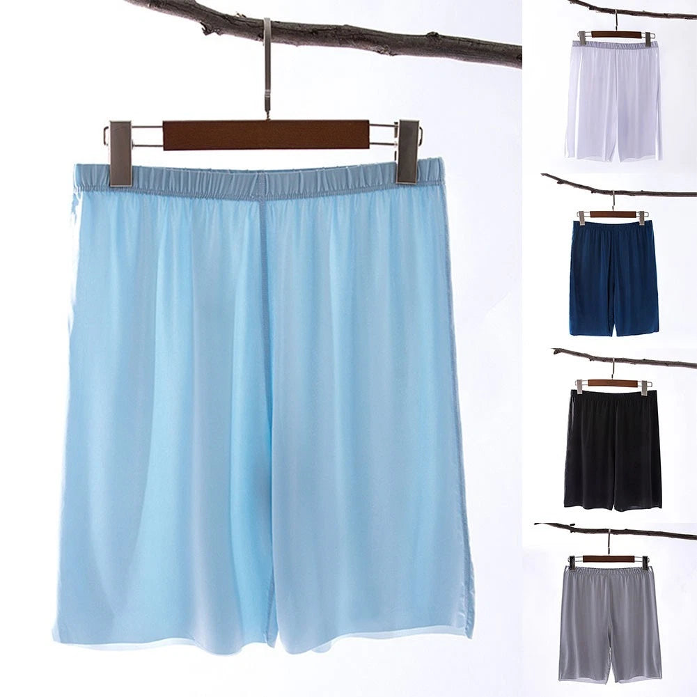 Men's Ice Silk Sleep Shorts For Summer - Breathable Polyester Spandex