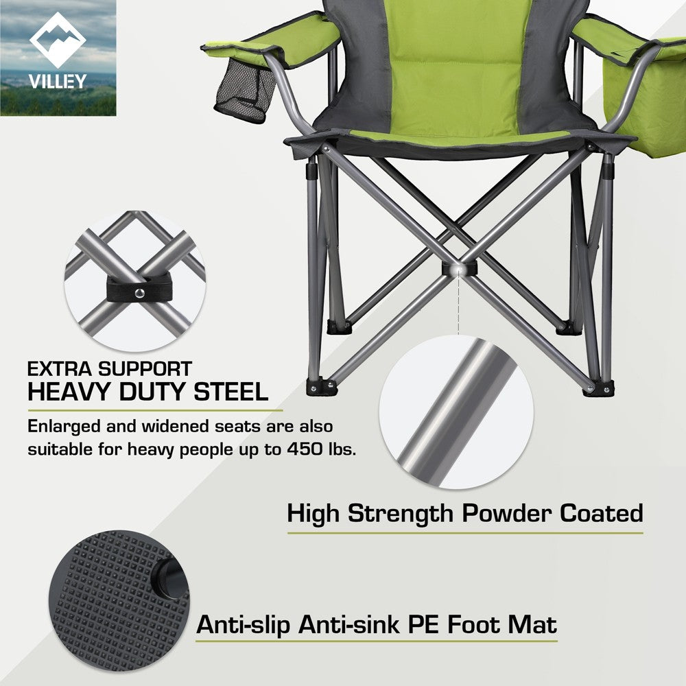 VILLEY Portable Oversized Camping Chairs Heavy Duty Foldable Chairs