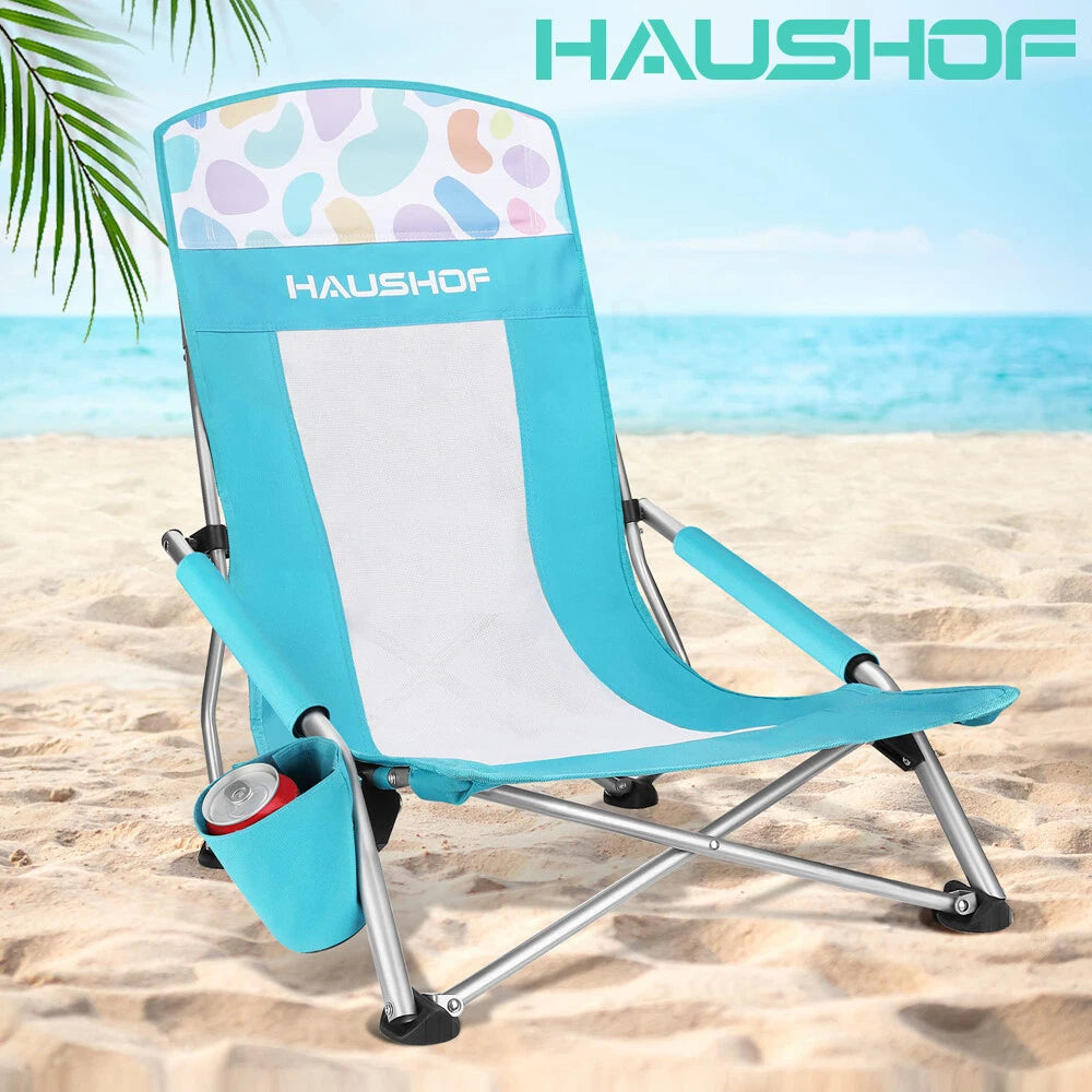 Haushof High Back Beach Chair Low Seat Camping Chair Folding Chair