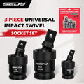 3PCS Impact Universal Joint Swivel Socket Adapter Set 1/4" 3/8” 1/2" Drive 360°