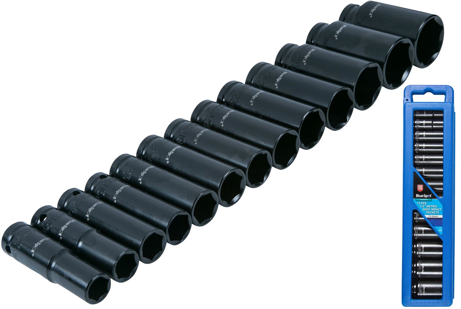 BlueSpot 13pc 1/2" Drive Metric Deep Impact Sockets Socket Set 13mm - 32mm