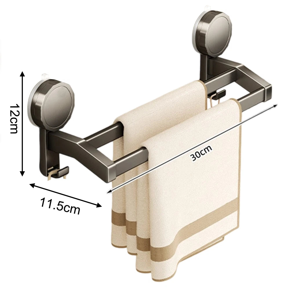 30cm Double Towel Bar With Suction Cup Hooks For Smooth Bathroom