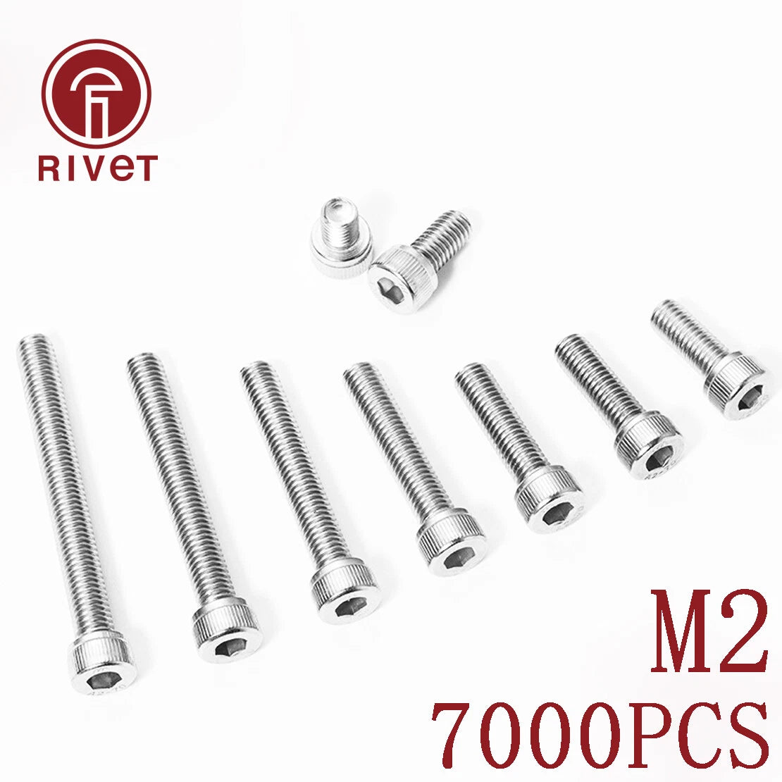 7000pcs M2 Stainless Steel 304 Hexagon Hex Socket Head Cap Bolts Screws DIN912
