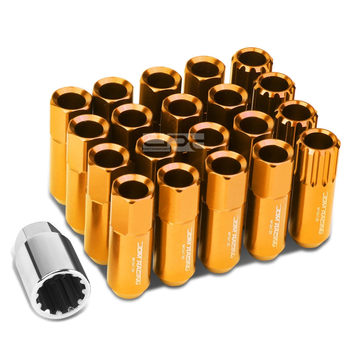 Aluminum Orange 16 Lug+4 Lock Nuts+adapter M12x1.25 20mm Od/60mm Tall