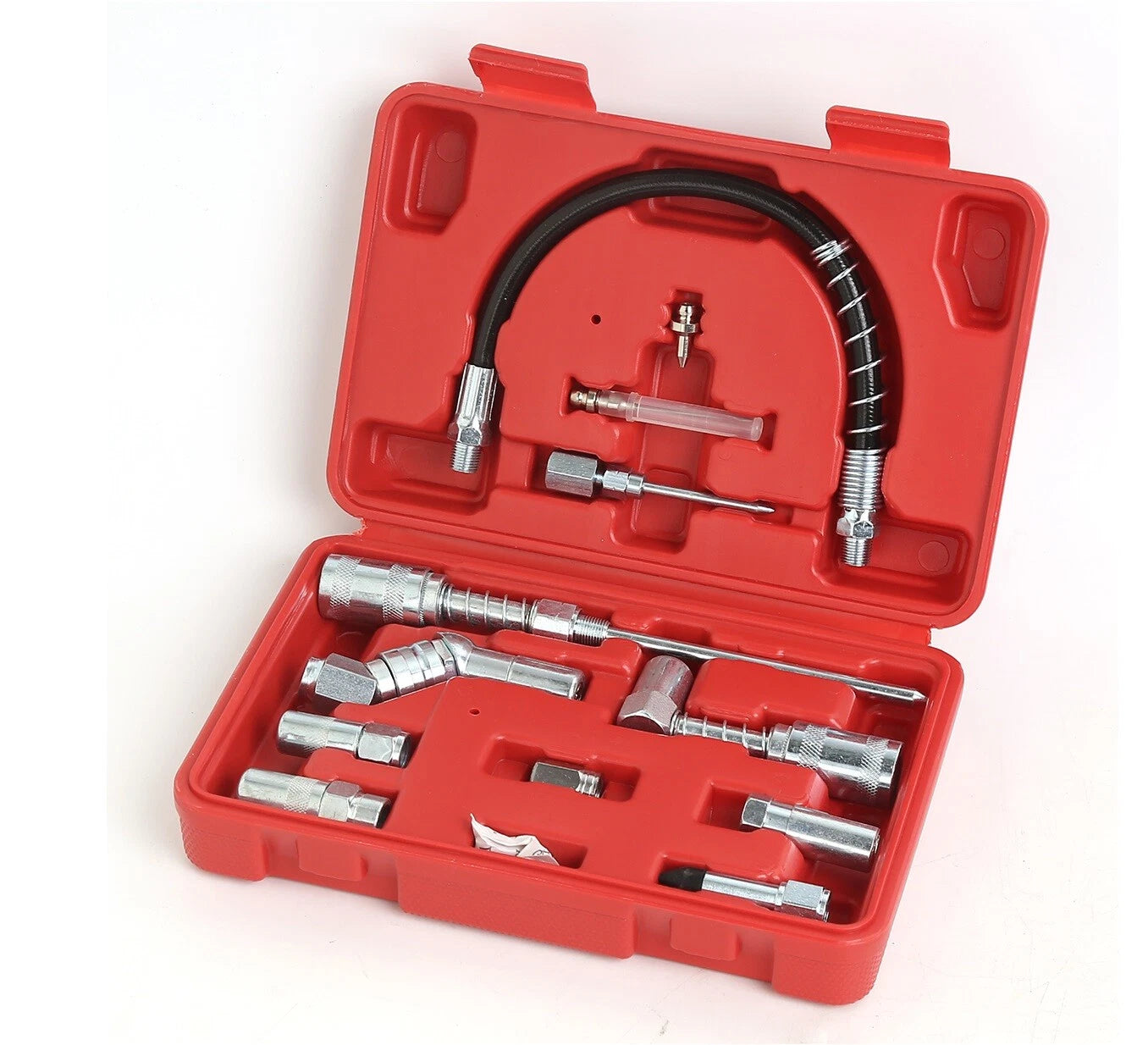 12pcs Grease Gun Accessory Set with Couplers, Nozzles, Adapters and Flex Hose