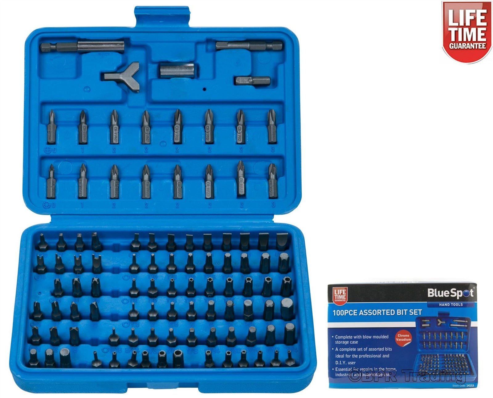 BlueSpot 100pc Assorted Screwdriver Bit Set, Security, Power, Hex, Torx, BitsOpe