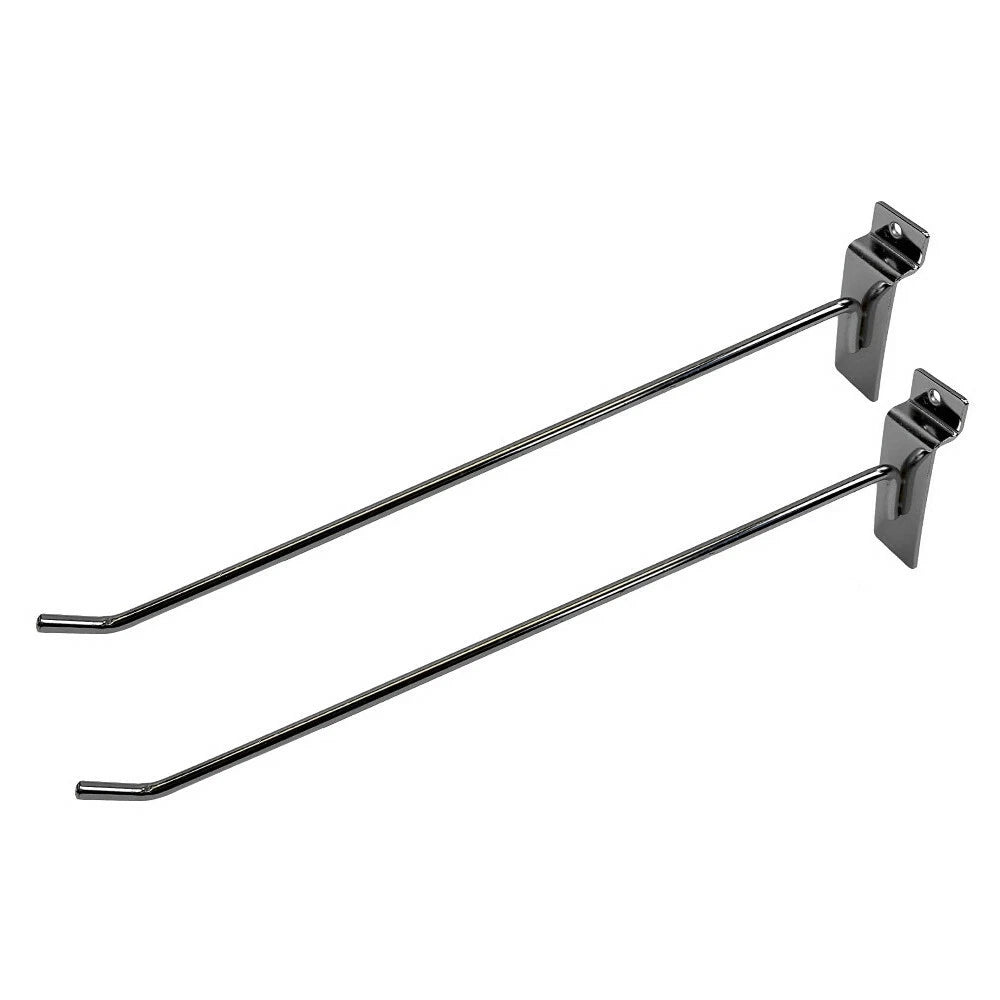12" Slatwall Hook Panel Display Hooks, 1/4" Thickness Metal, Chrome -