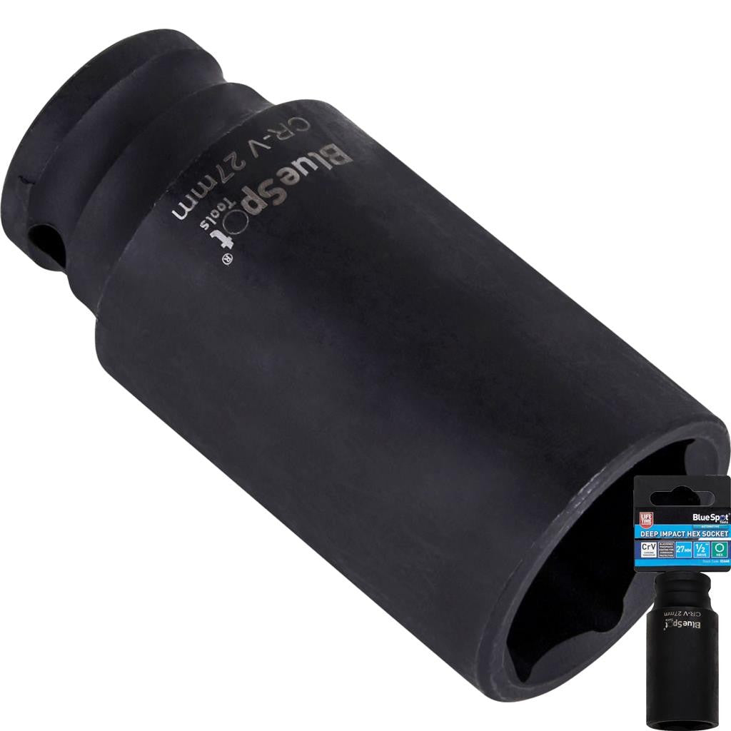 Bluespot 27mm Deep Socket Impact Hex 6 Point Single Crv Steel 1/2"