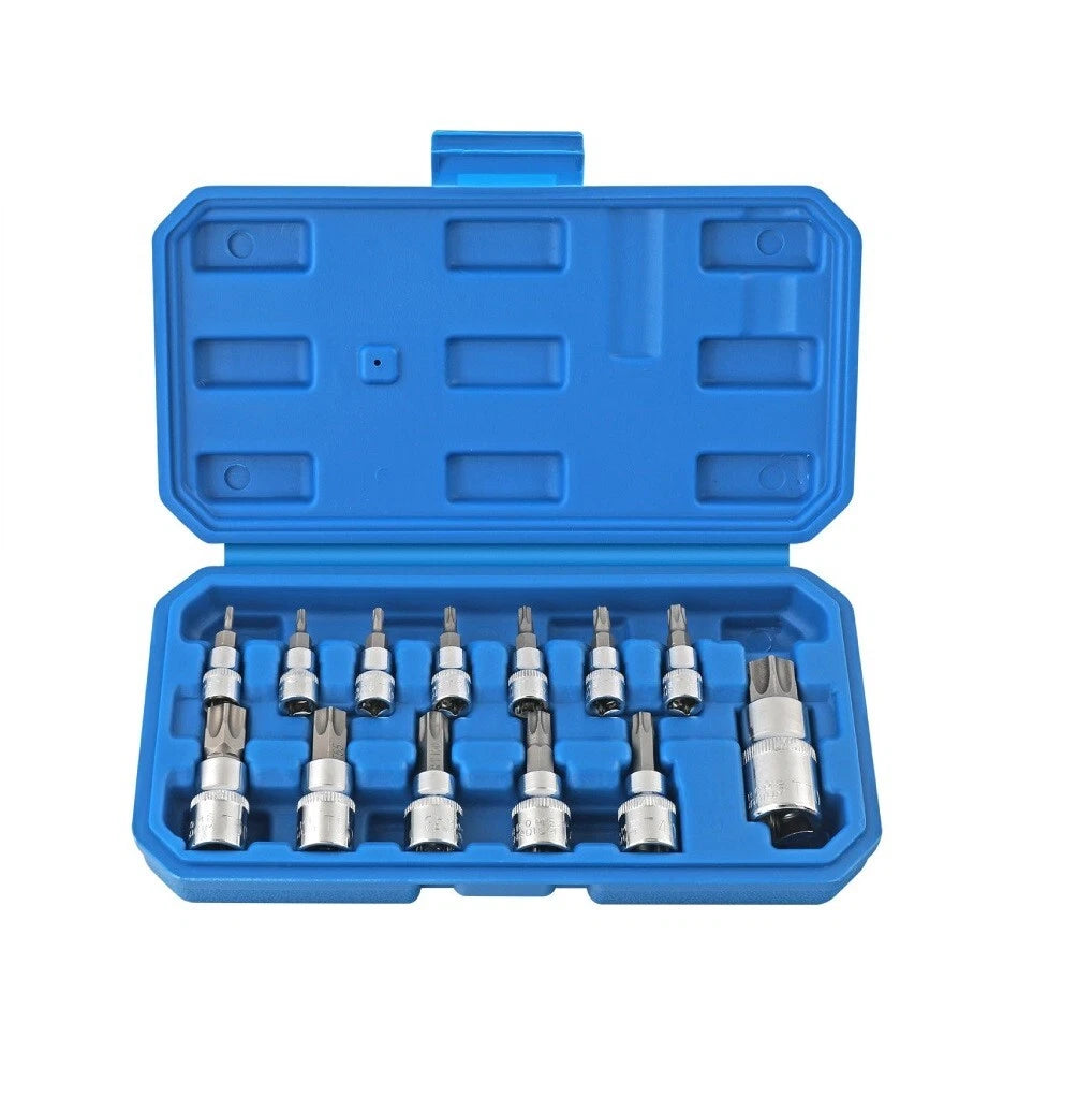 13pc Star Torx Socket Bits Set: 1/4" dr. T8-T30; 3/8" dr. T40-T60; 1/2" dr. T70