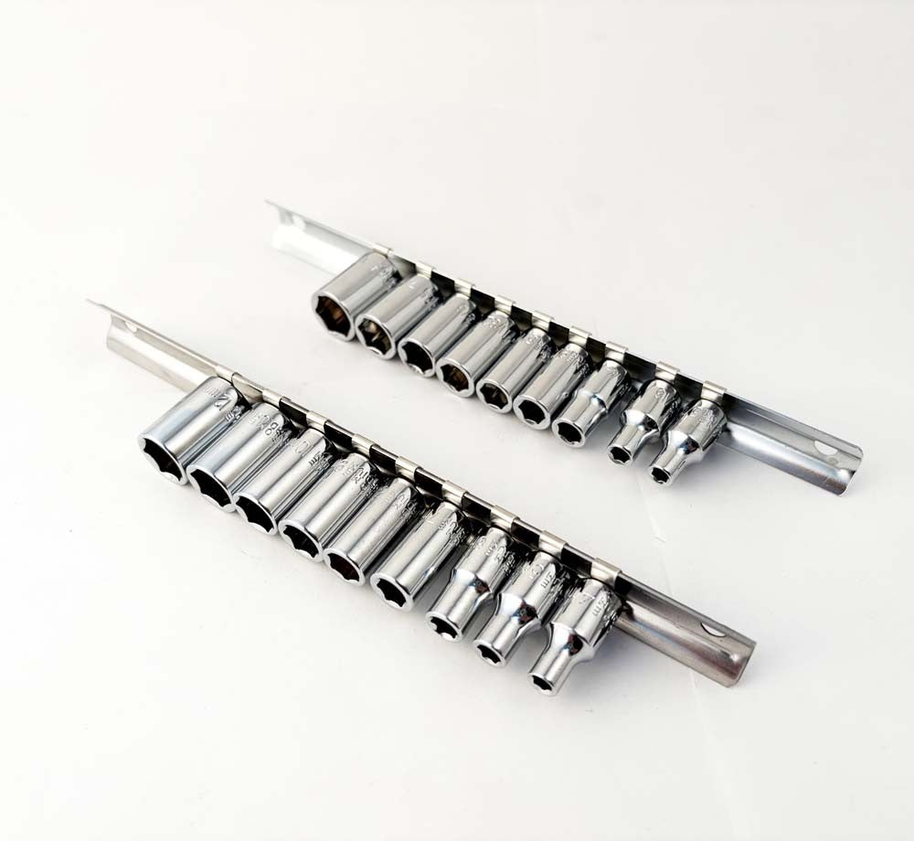 18PC Cr-V 1/4" Dr 6pt Imperial & Metric Regular Socket Set: 4-12MM &