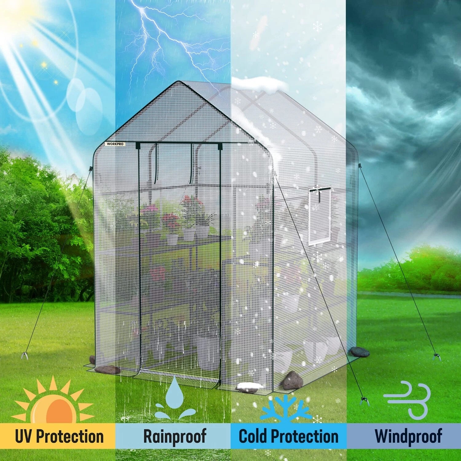 Workpro 3 Tier 8 Shelves Outdoor Walk-in Greenhouse Large Gardening