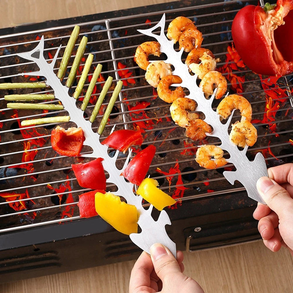 Stainless Steel Fishbone For Bbq Skewers Holder For Perfectly Grilled
