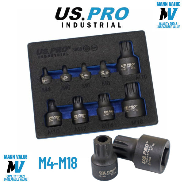 US PRO Industrial Stubby Impact XZN Spline Bit Socket Set M4-M18