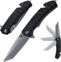 Flissa Tactical Folding Pocket Knife Tanto Blade Clip Glass Breaker w/Liner Lock