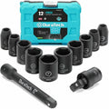 DURATECH 1/2" Dr Impact Socket Set 12PC SAE Sockets Swivel Adapter Extension Bar