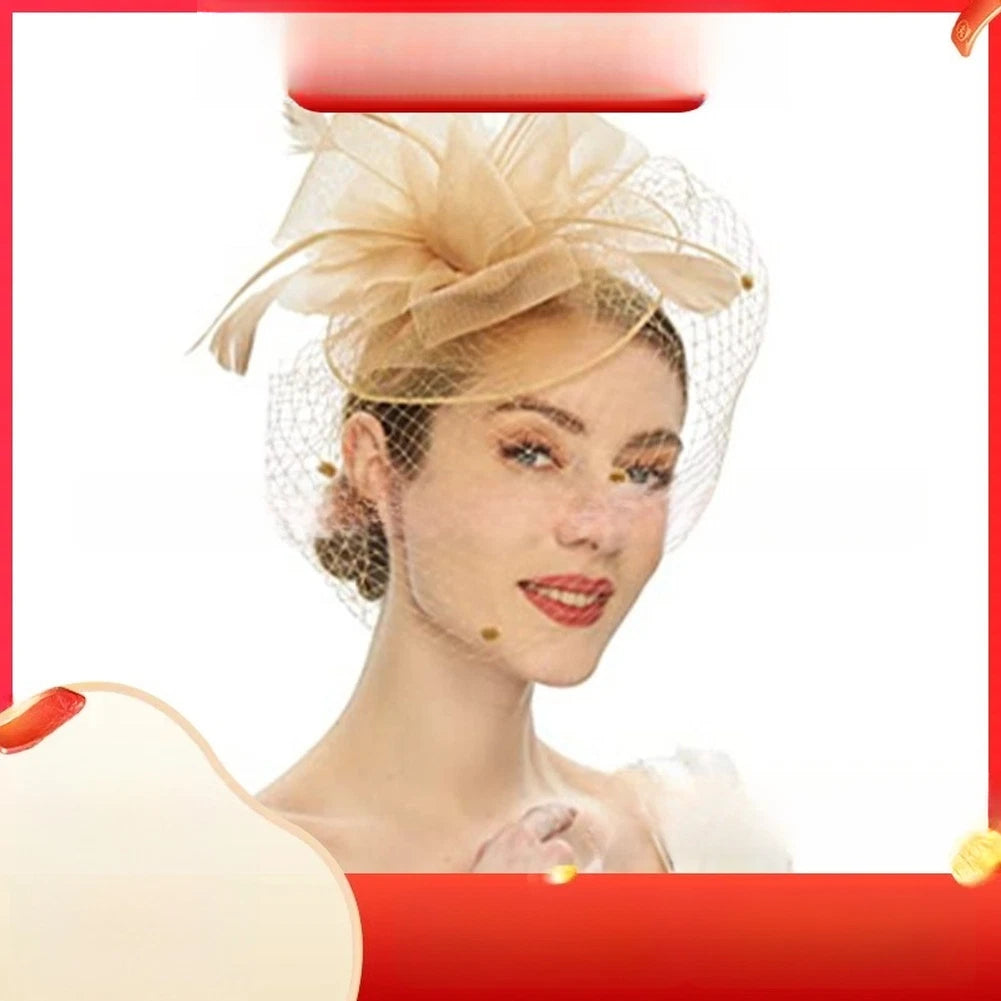 Feather Bow Lace Mesh Hair Band Bridal Headband For Formal Events