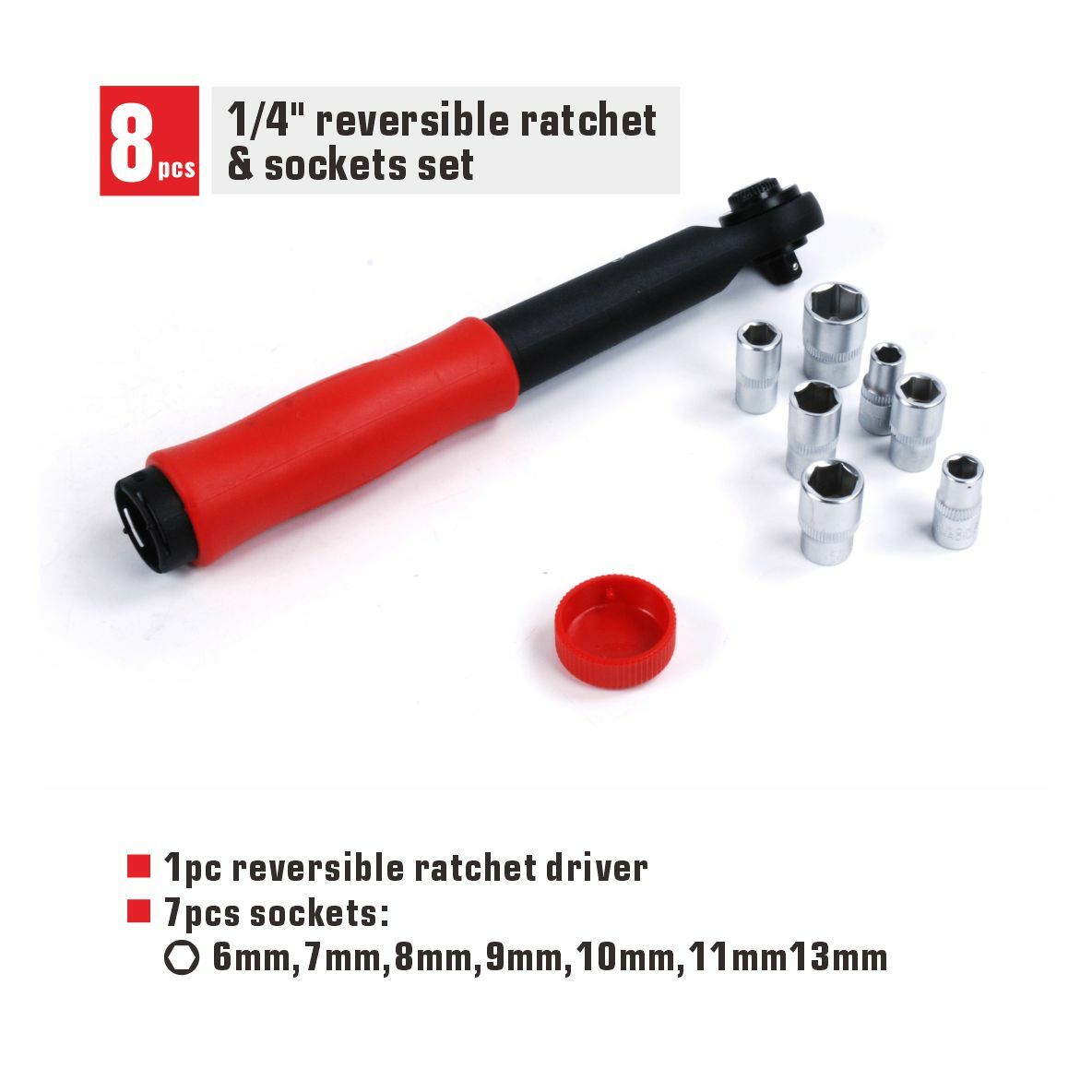 8-in-1 1/4" Dr. Cr-V Socket Set with Ratchet Handle by Unbranded