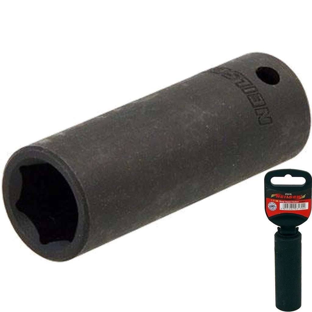Neilsen 1/2" Drive Standard Deep Square Metric Single Impact Socket