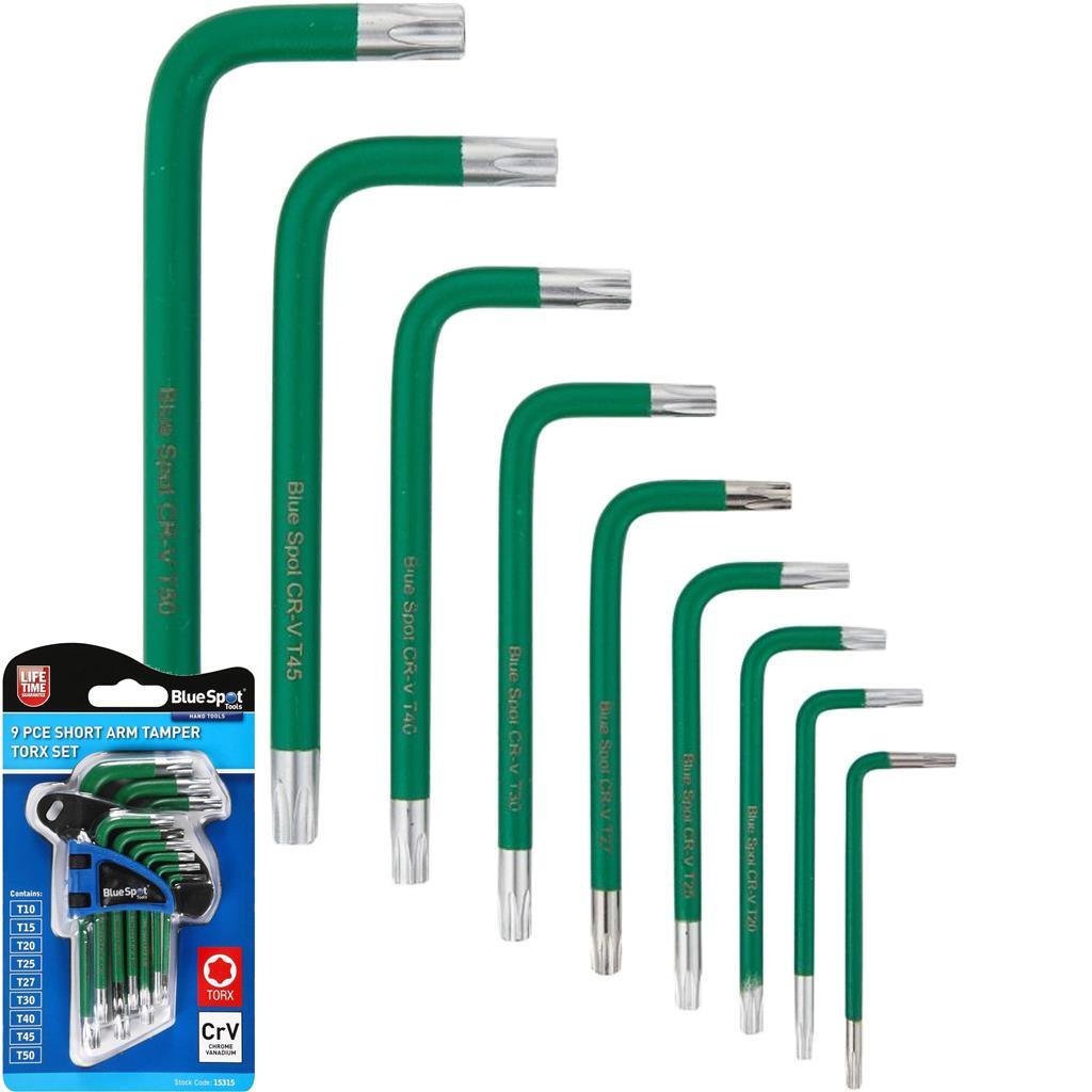 BlueSpot 9pc Short Arm Star Tamper Torx Allen Key Security Wrench T10 - T50 Set by BlueSpot