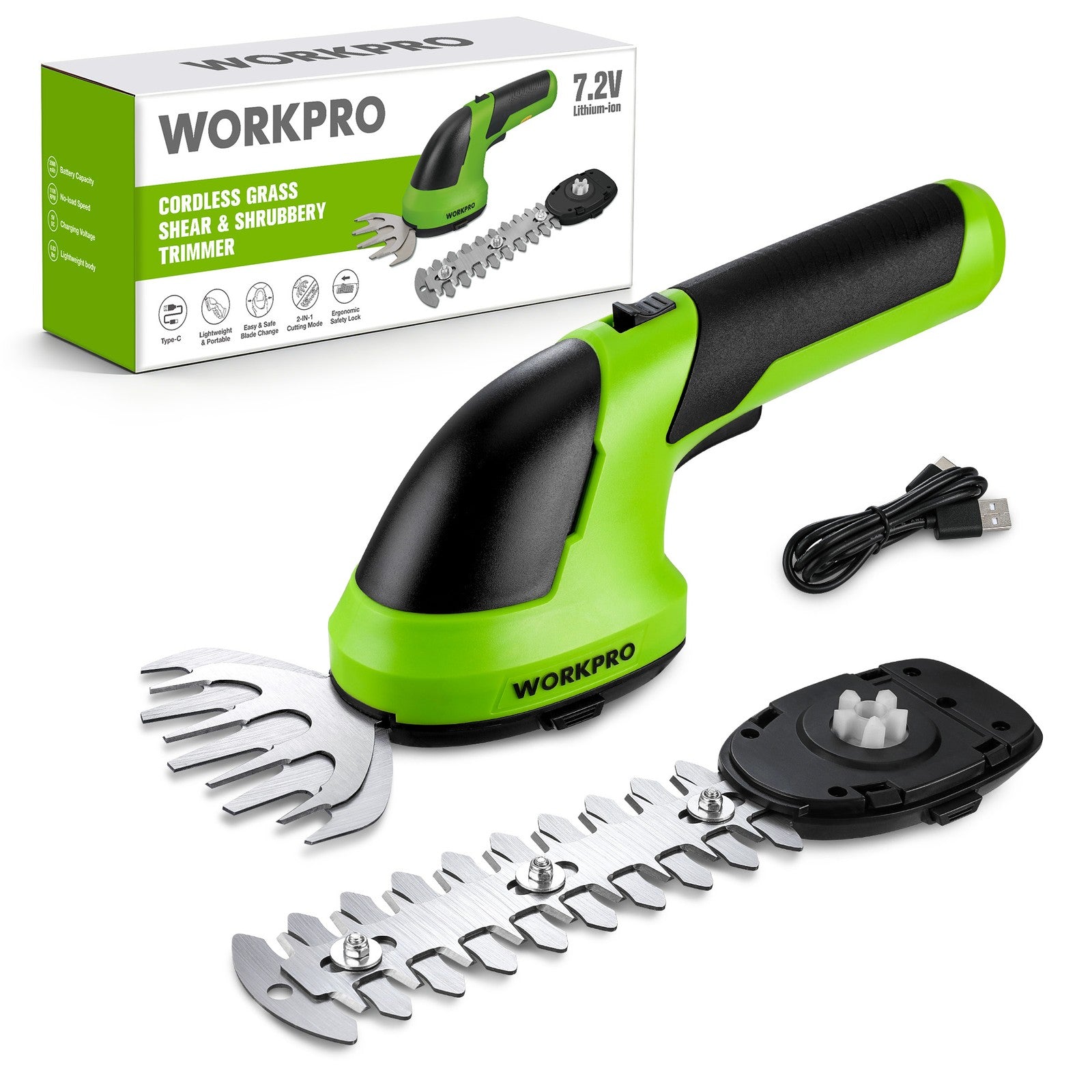 WORKPRO 7.2V Cordless Grass Shear 2 in 1 Handheld Electric Shrubbery Trimmer US