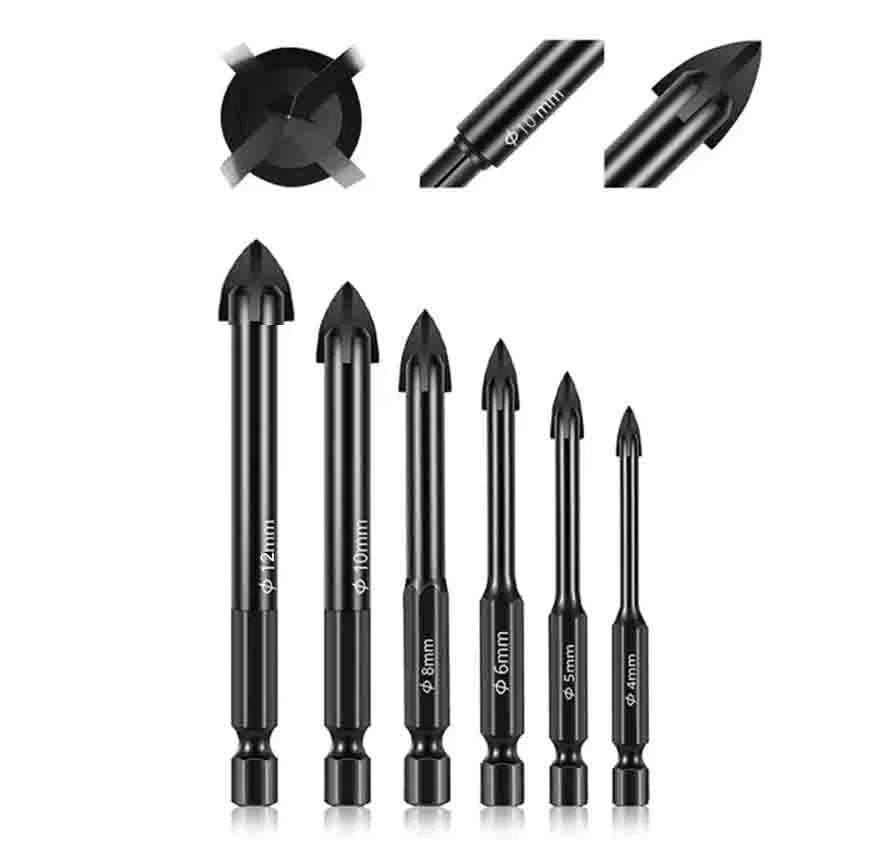 6pc 4-12mm TCT Tungsten Carbide Tile Glass Brick Drill Bits Set Cross Spear Head