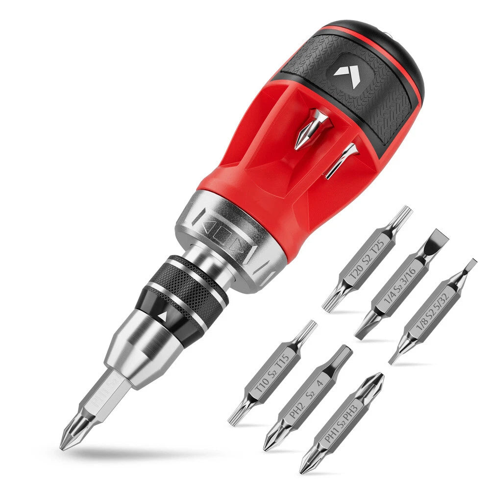 ARROW 12-IN-1 Multi Bit Stubby Ratcheting Screwdriver Torx Square Bit Quick-Load