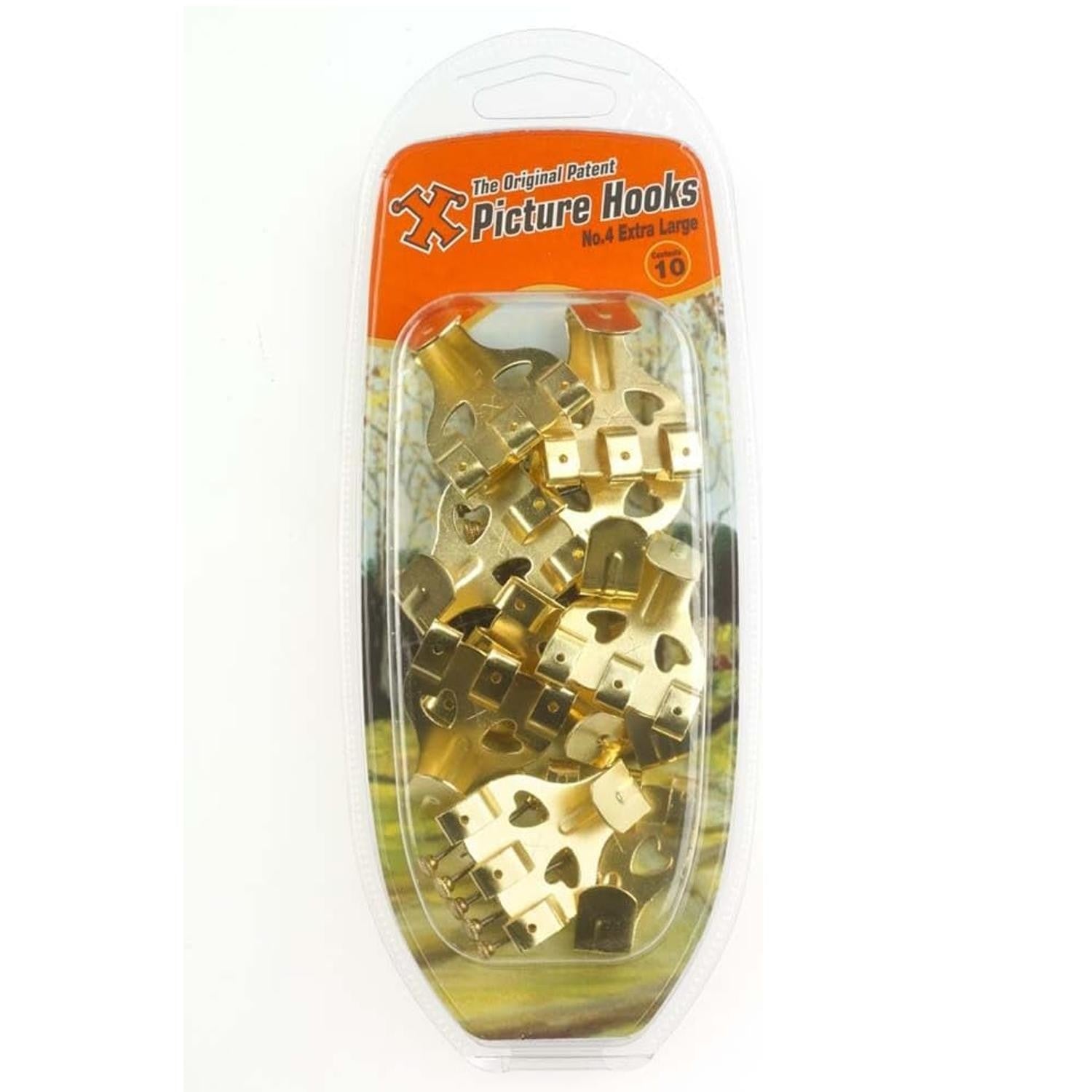 X-Hooks No.4 Large Brass Plated Picture Hooks (pack of 10)