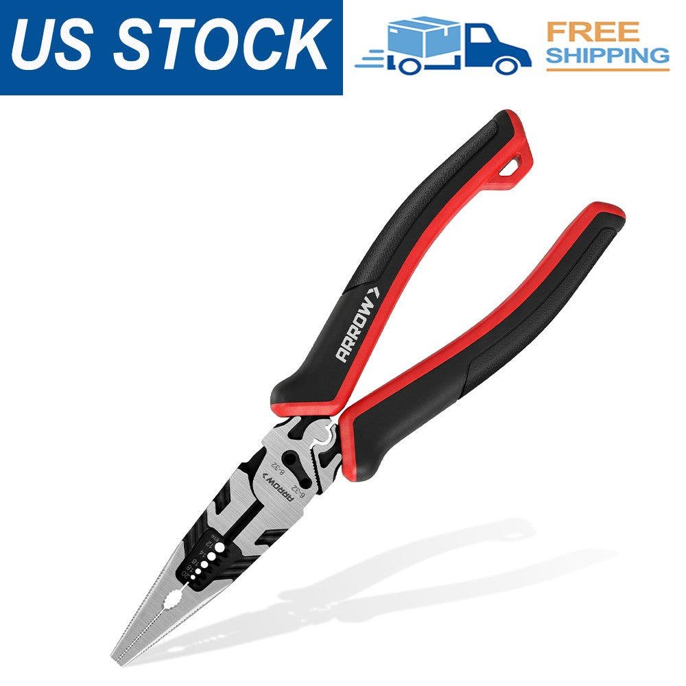 ARROW 6-in-1 Needle Nose Pliers 8" Multipurpose Long Nose Plier by ARROW