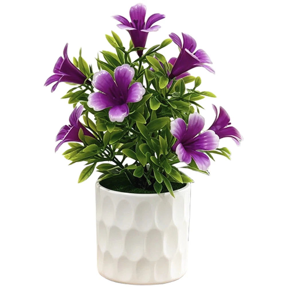 Artificial Lily Plant 9 Blooms White Pot 7.5 Inch Tall Lightweight