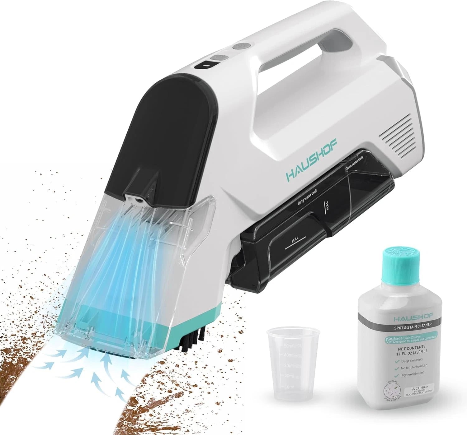 Haushof 12V Handheld Cordless Carpet Cleaner 6.5kpa W/2 Tanks Spot