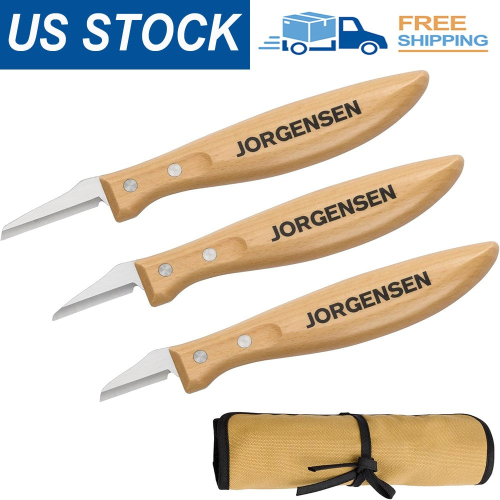 Jorgensen 3Pcs Wood Carving Tool Professional Whittling Knife Set w/ Canva Pouch
