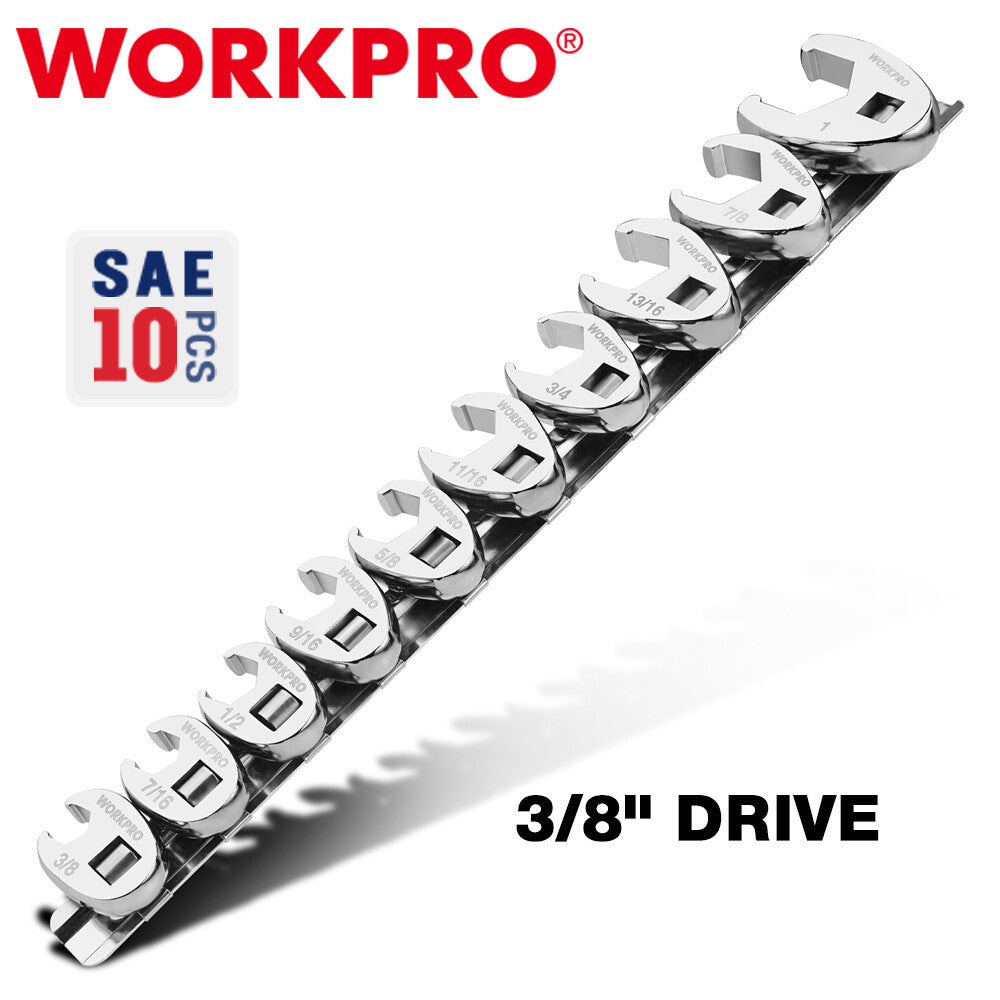 WORKPRO 10PC 3/8" Drive Crowfoot Flare Nut Wrench Set SAE 3/8"-1"