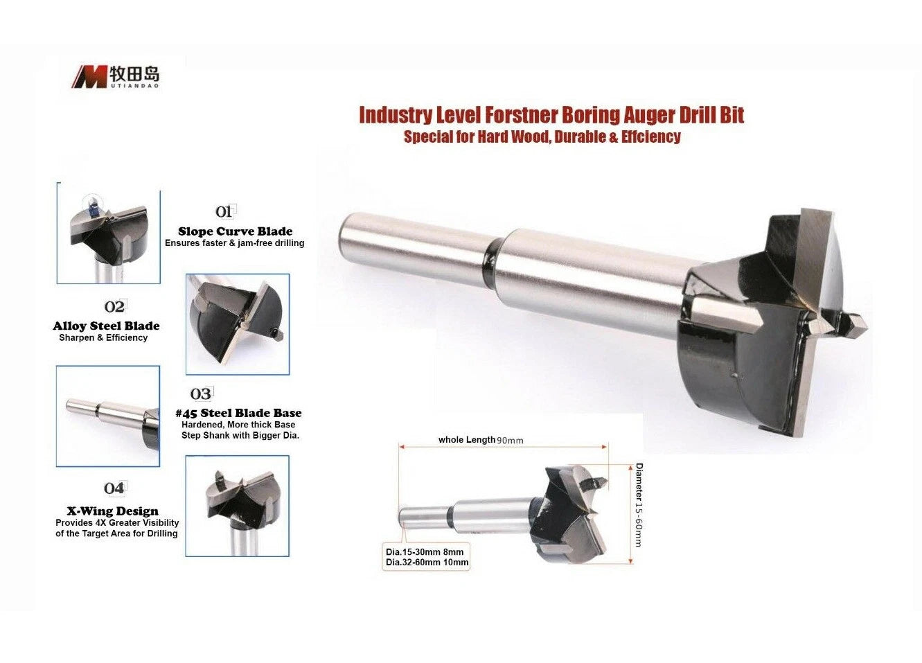Industry Level Forstner Boring Auger Drill Bit Metric Hole Saw F Hard
