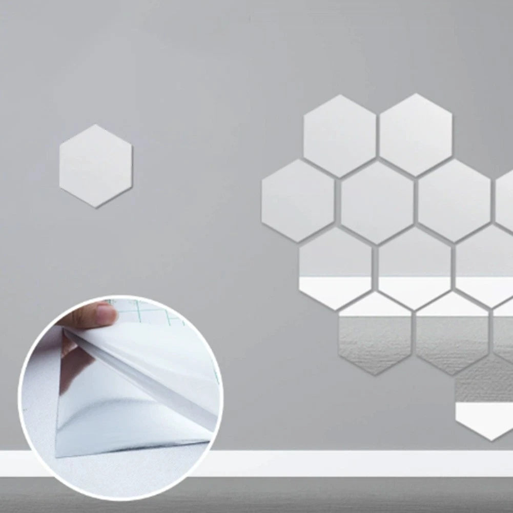 Hexagonal Mirror Wall Panels Set Diy For Acrylic Home Wall Decoration