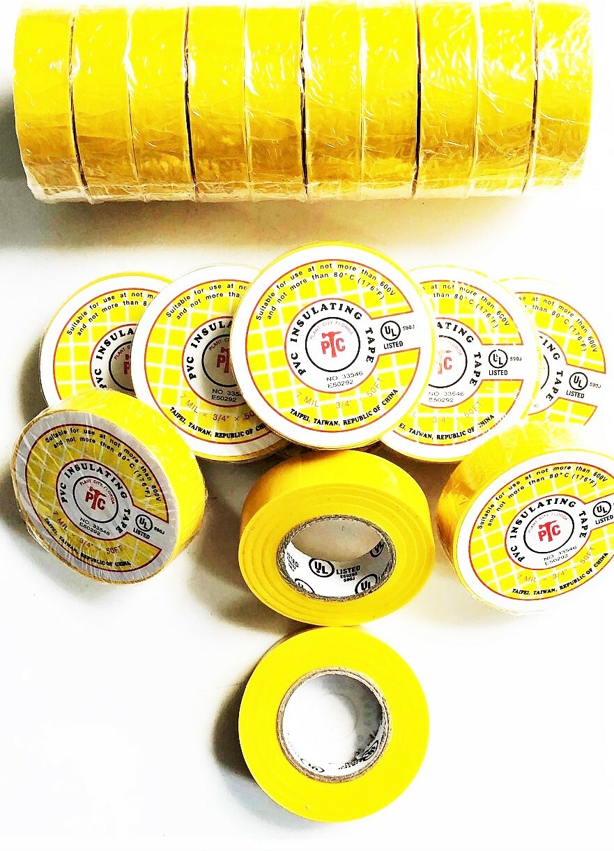 PTC Yellow PVC Insulating Tape - 20 Rolls