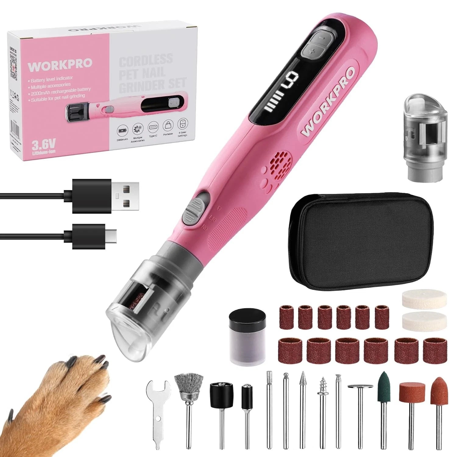Workpro 6-speed Dog Nail Grinder 70 Accessories Rotary Tool With