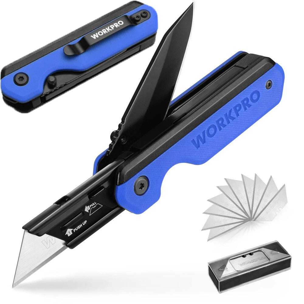 Workpro 2-in-1 Pocket Knife Folding Utility Knife Quick-change Blades