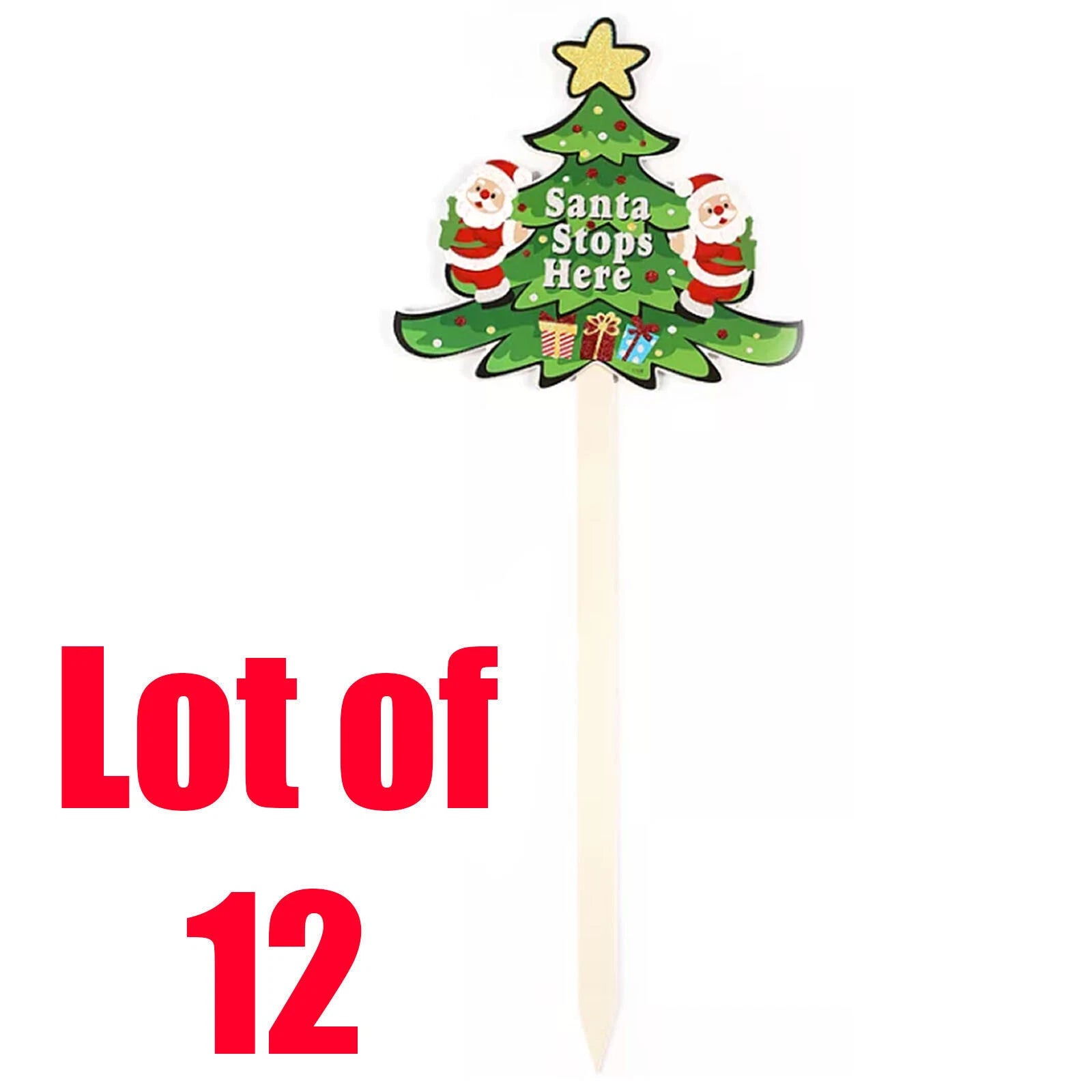 27" Christmas Holiday Lawn Stake Santa And Tree Wood Garden Decoration