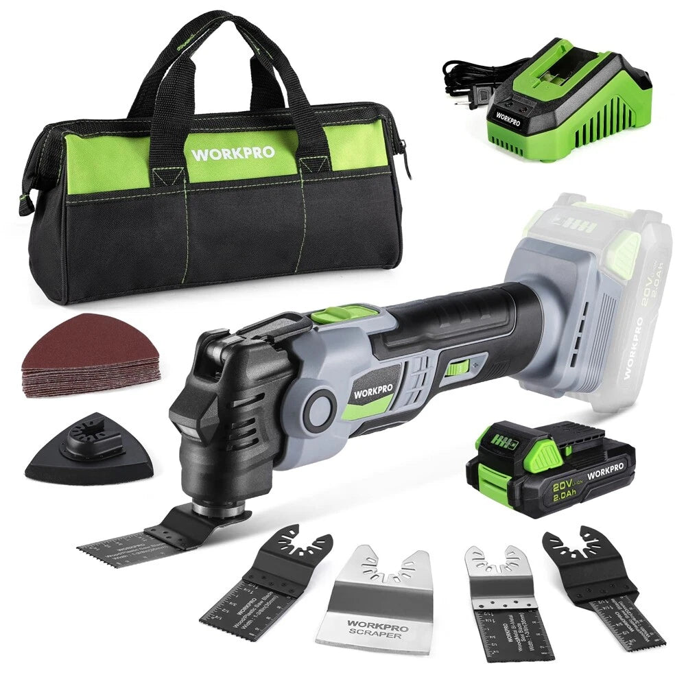 WORKPRO 20V 6 Speeds Cordless Brushless Oscillating Tool Kit Orbiting Multi Tool