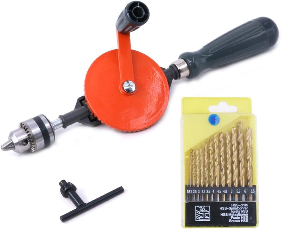 Powerful Speedy Hand Drill 1/4-Inch Capacity with 13PCS Drill Bit Set