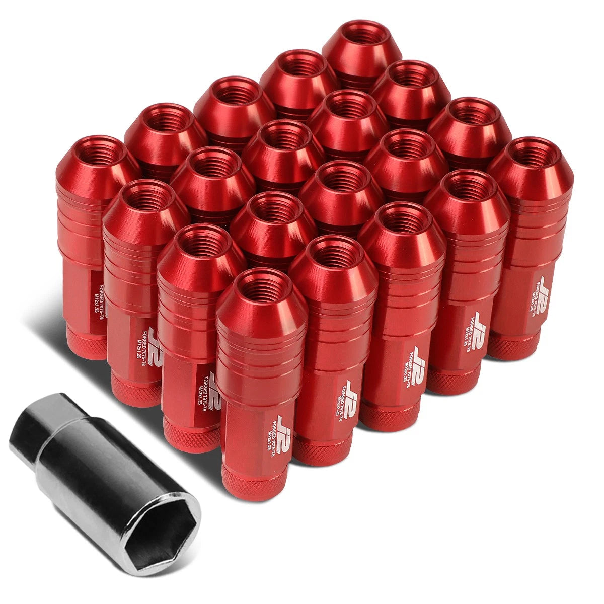 J2 7075 Forged Aluminum M12x1.25 7cm Open-end Lug Nut Kit W/ Adapter