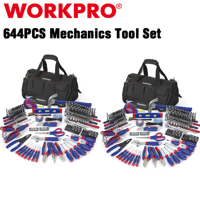 WORKPRO Mechanics Tool Set Kit 644PC 6-Point Socket Ratchet Repairing