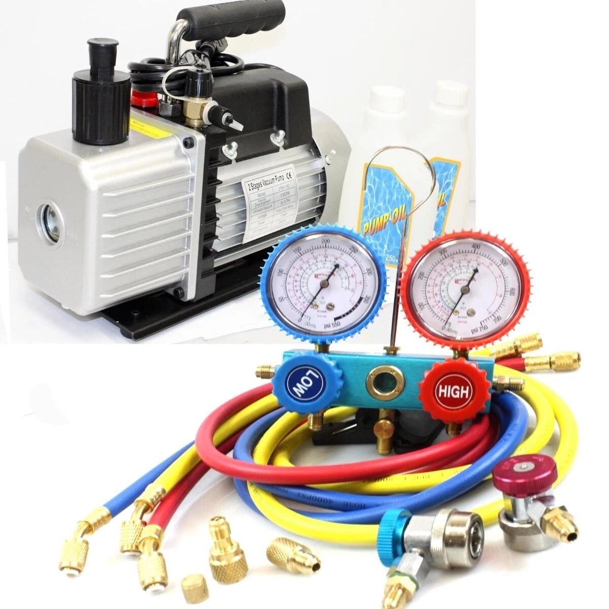 Combo 3.5CFM Two Stage A/c Vacuum Pump & R410a R134a Hvac Ac Manifold